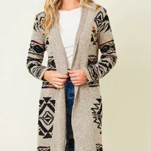 Anthropologie Northern Angel Women's Gray Aztec Long Sleeve Open Cardigan